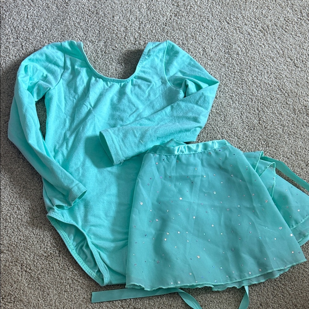Aqua Long Sleeve Leotard and Skirt Set